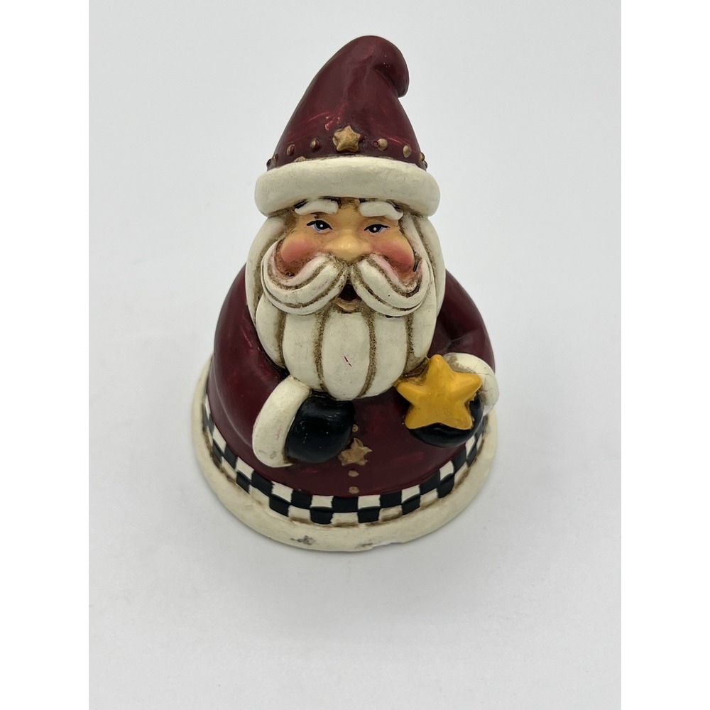 Santa Claus Holding Star Short Chubby Checkered Trim Country Cottage Farmhouse